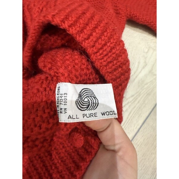 Vintage LL Bean Cardigan Cable Knit Sweater Wool Fisherman |. Red | Size 42 - L - Picture 7 of 14